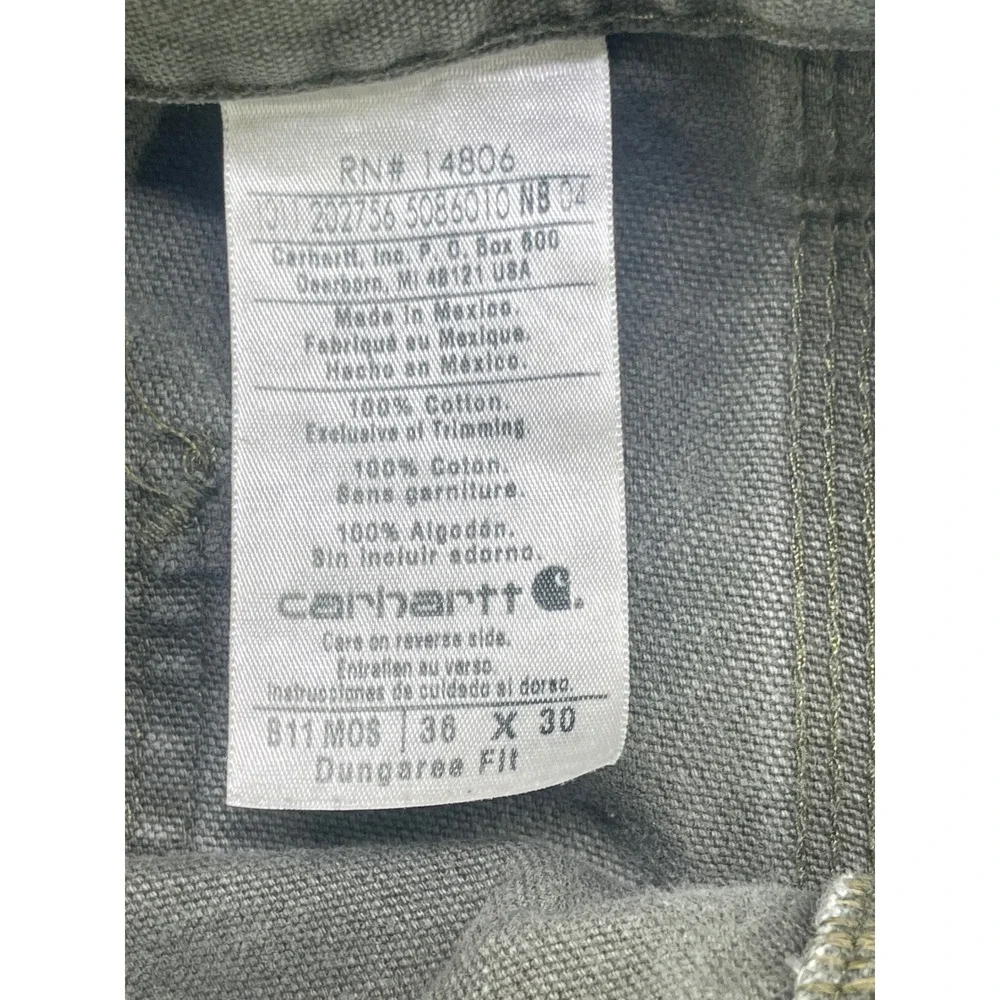 Carhartt B11 MOS Dungaree Men 38x30 Moss Green Wash Duck Work Pants (Fits 36x30)